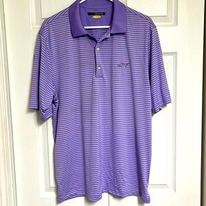 Greg Norman Shirt Mens L Purple Striped Polo Golf Lightweight Play Dri